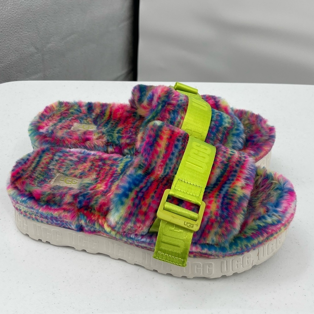 Ugg fluffita pixelate multicolor platform slide sandal slipper